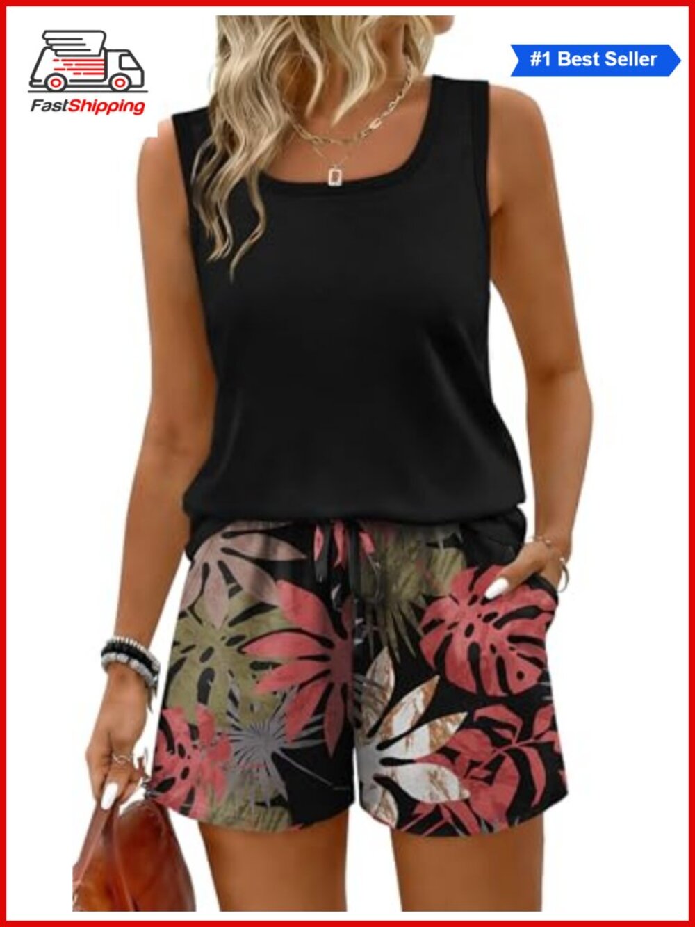 ✨ Two Piece Lounge Set Women Tank & Shorts Sleeveless Pockets Casual Summer